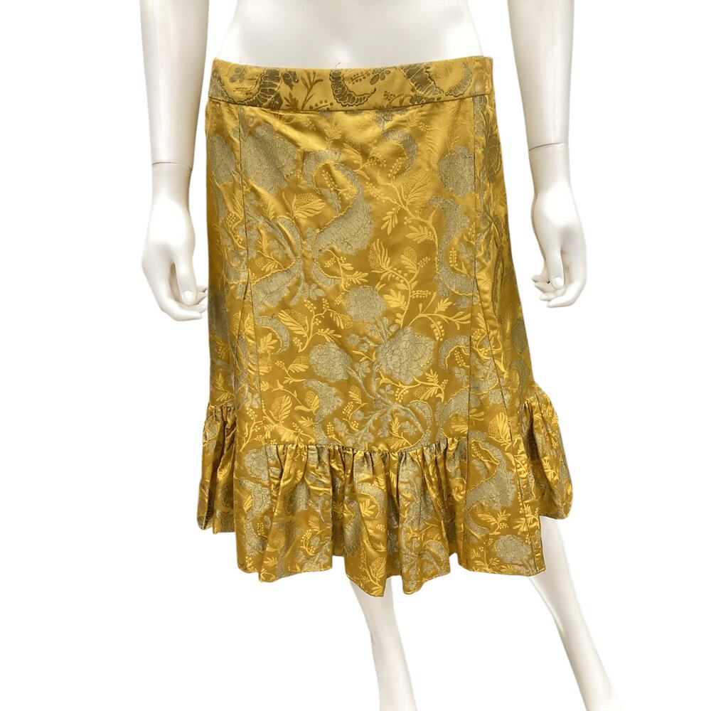Elevenses Anthropologie Skirt Women’s Size M Silk Blend Jacquard Golden Yellow